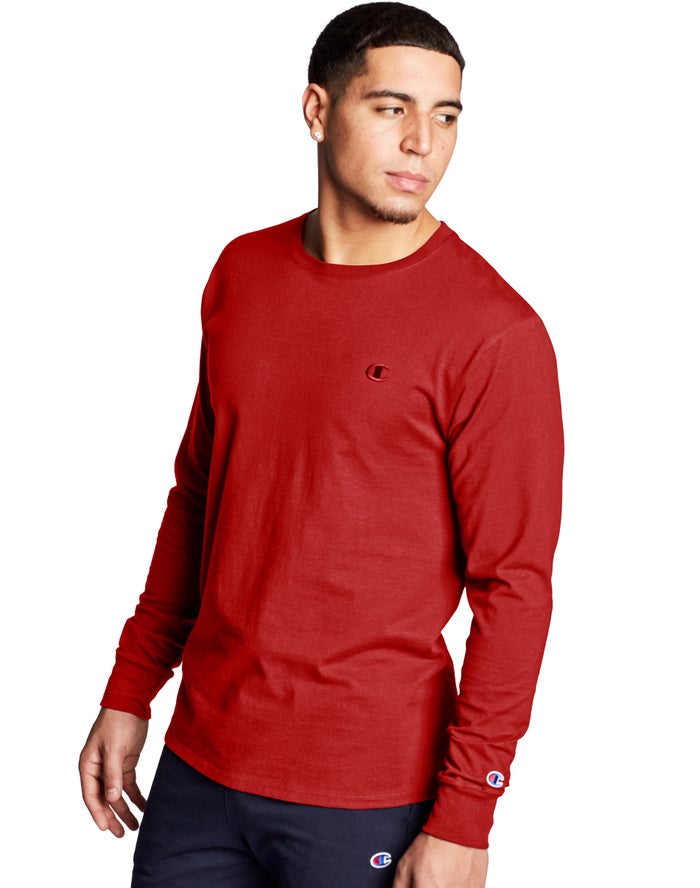 Champion Mens T-Shirt NZ - Classic Jersey Long-Sleeve C Logo Red ( 6108-ZUXSO )